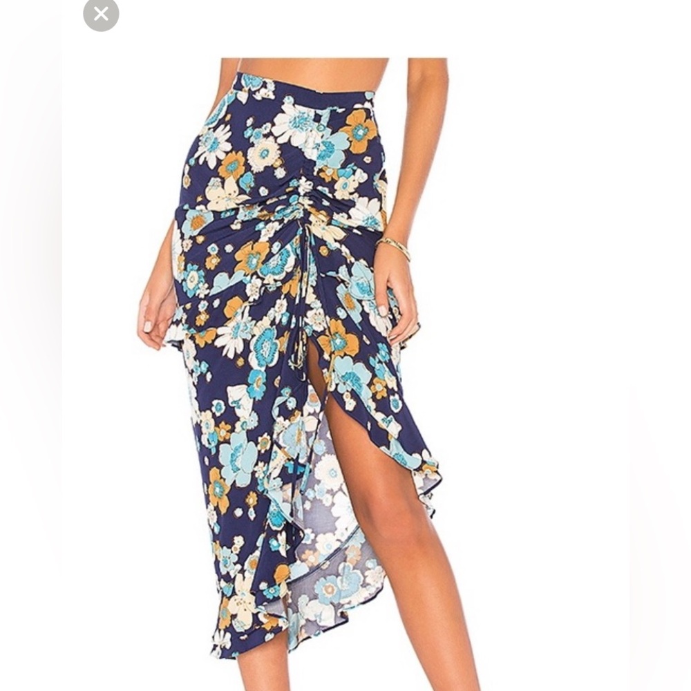 For Love & Lemons Magnolia Shirred Midi Skirt